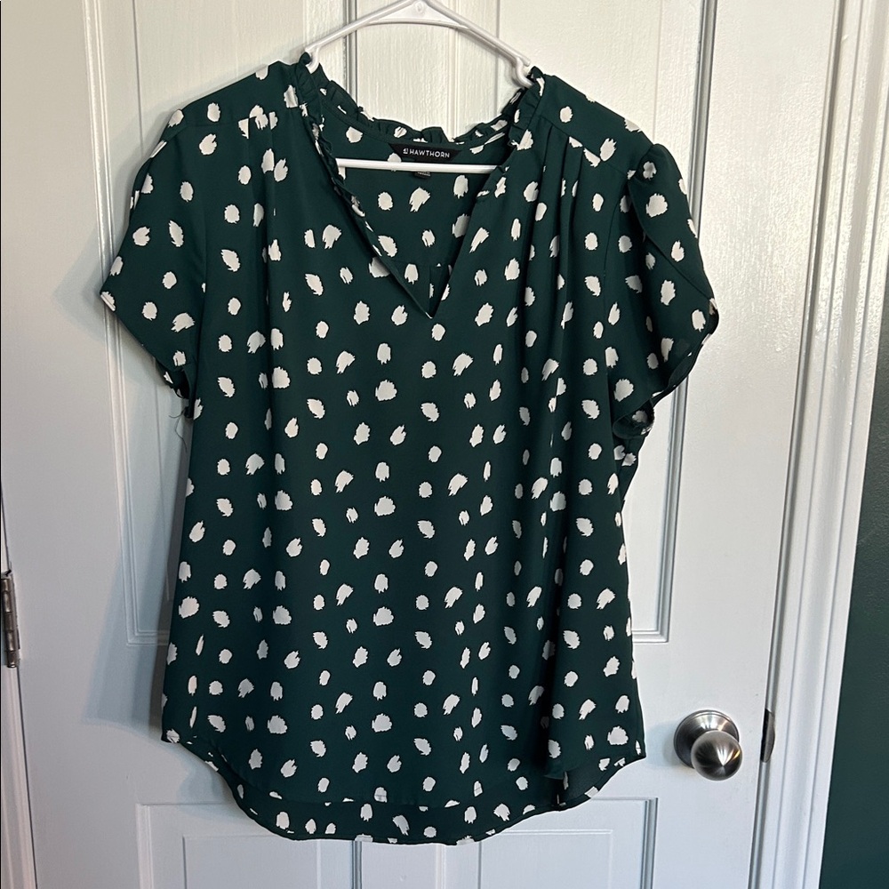 Rafaella Teal and White Polka Dot Blouse